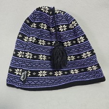 TurtleFur Beanie Hat OS Merino Wool Snowflake Geometric Knit Lined Tassel Canada