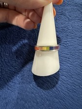 Sterling Silver 925 Mother Of Pearl Multi Gem Rainbow Band Ring, 9.25