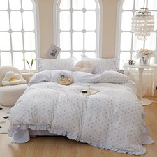 HighBuy Blue Flower Comforter Set Full Ruffle Edge Comforter Fluffy with 2 Pi...