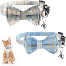 2PCS Cat Bow Tie Collars with Bell Adjustable Breakaway Safety Collars for Pets