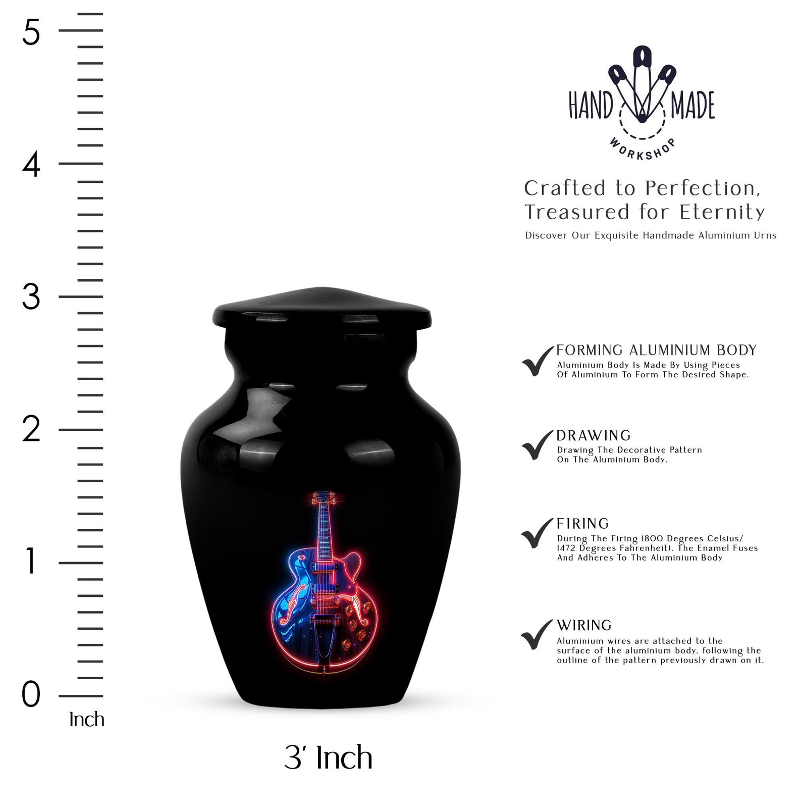 Guitar Remembrance Urn 3Inch Set Of 2 for Human Ashes Memorial Urns for Human