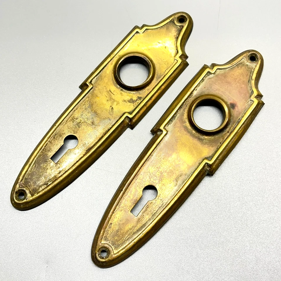 Pair of Antique Door Knob Backplate Escutcheons Brass / Bronze Colonial Art Deco - Image 2 of 4