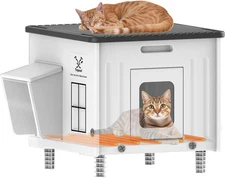 Heated Outdoor Cat House with Escape Door, Insulated Weatherproof Shelter