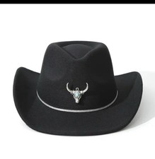 Black Cowboy Hat Western Bull Skull Turquoise Unisex Ranch Rodeo Hat Unisex