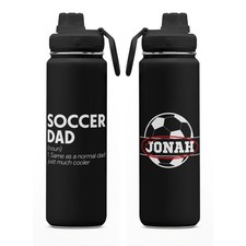 Personalized Soccer Dad Water Bottle Custom Name Sports Dad Gift Stainless Steel