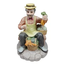 Vintage Lefton Porcelain Man with Apron Bow Tie Carrots Farmhouse " No Umbrella"