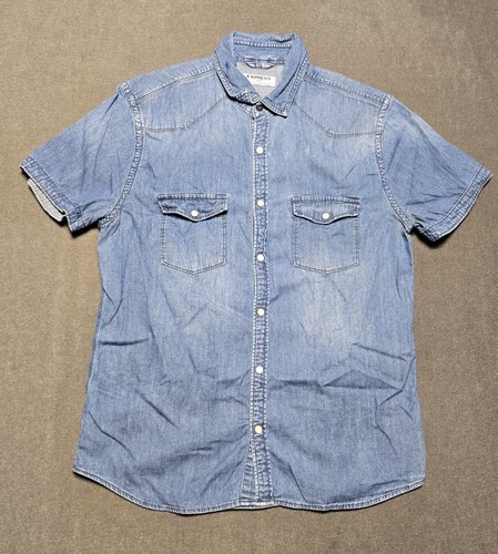 Express Denim Pearl Snap Shirt Mens Medium Blue Wash Out Fade Short ...