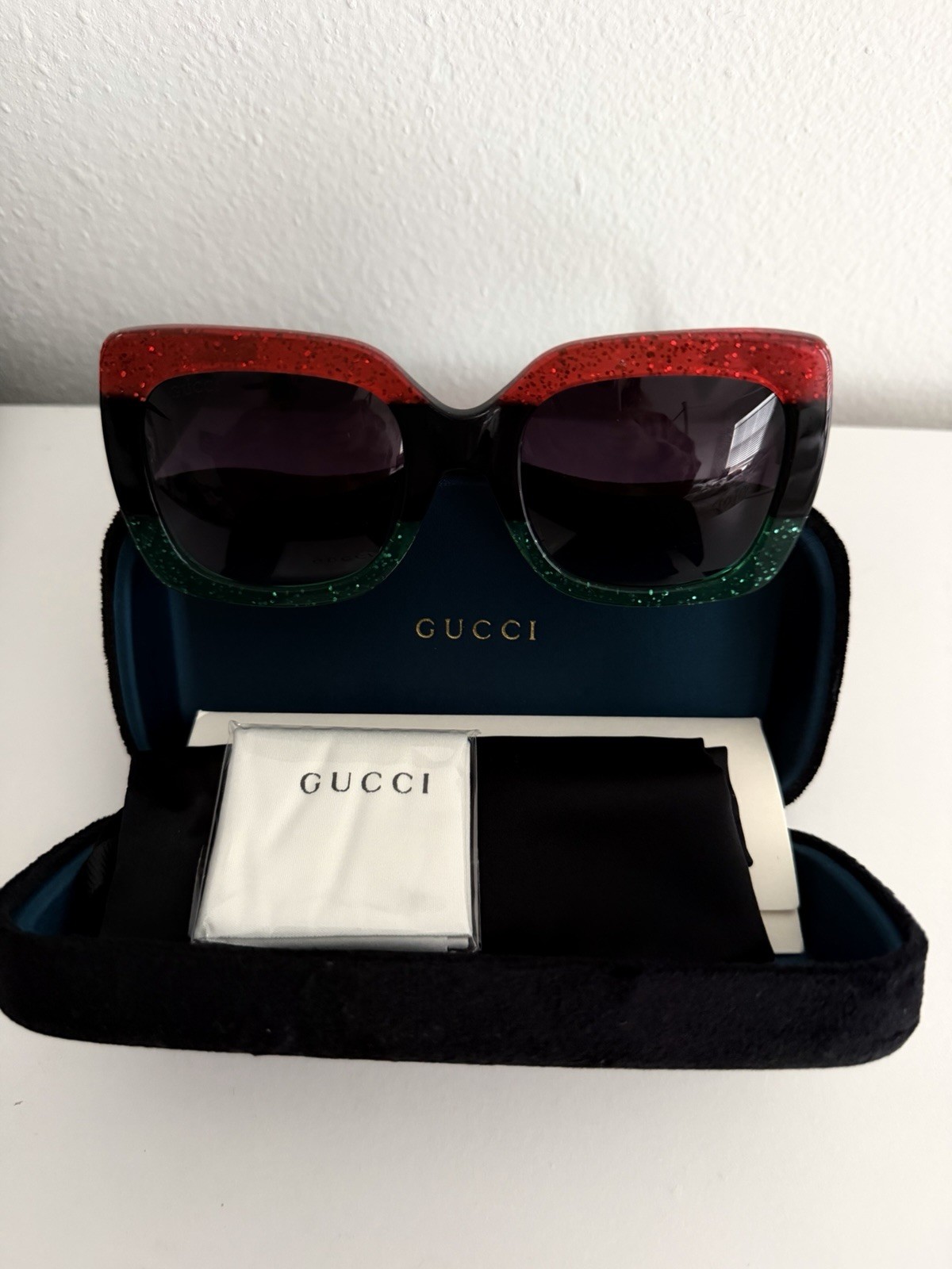 Gucci Women’s Oversized Square Sunglasses Multicolor Plastic Frame Black Lens