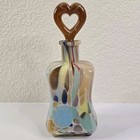 Maestri Vetrai Blown Art Glass Decanter Perfume Bottle Heart Stopper 9" Italy