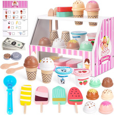 Ice Cream Toy, Wooden Pretend Play Toys Play Store for Kids, Wooden Ice Cream Pl