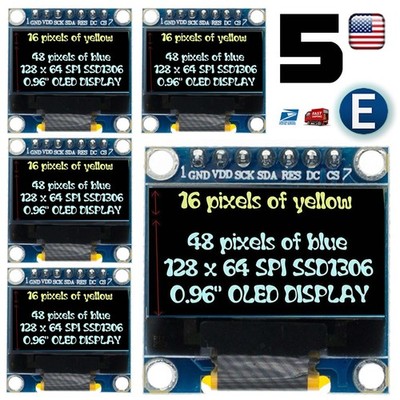 5pcs 0.96'' SPI 128X64 LED OLED LCD Yellow Blue Color Display Arduino SSD1306 7P