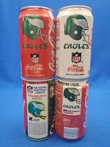 Lot of 4 - Vintage Coca-Cola, Canada Dry PHILADELPHIA EAGLES - 12oz Soda Cans