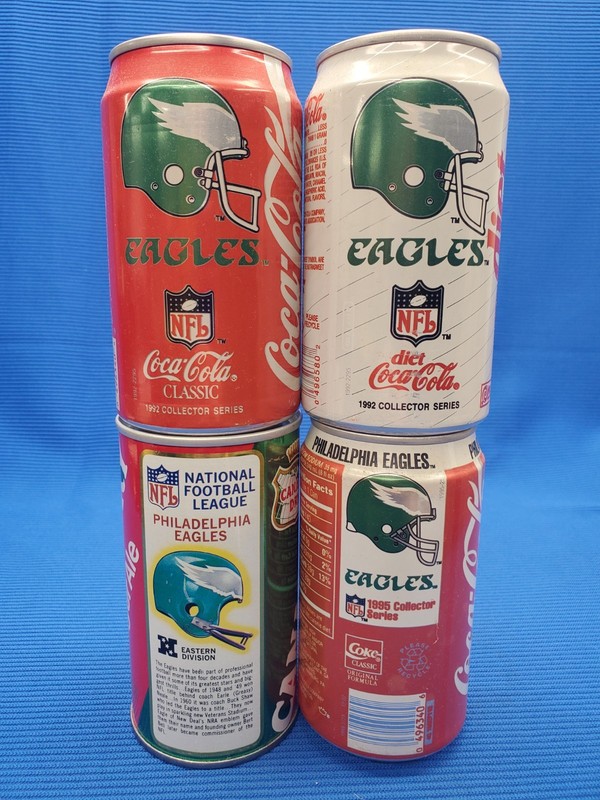 Lot of 4 - Vintage Coca-Cola, Canada Dry PHILADELPHIA EAGLES - 12oz Soda Cans