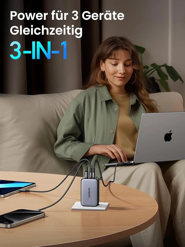 UGREEN Nexode X USB C Ladegerät 100W Mini GaN Charger 3-Port PD Netzteil - Bild 4 von 4
