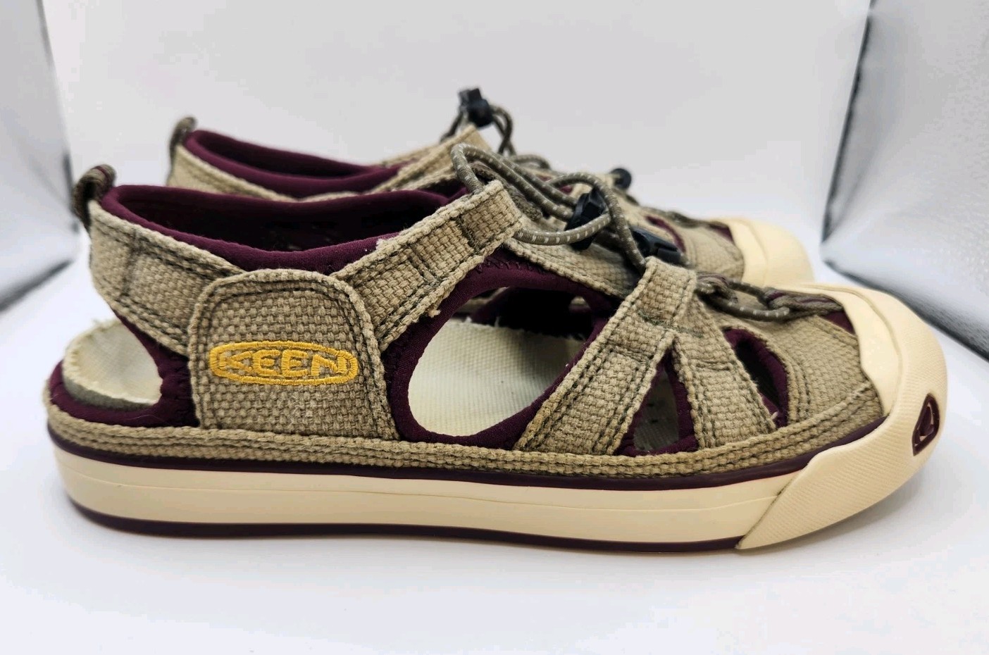 Sandali scarpe impermeabili Keen Coronado donna taglia 7 beige bordeaux vulcanizzate