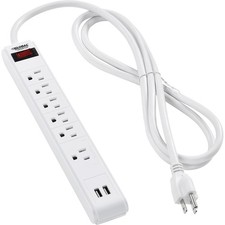 12" 5 1 Outlet Strip Surge Protector w/USB Ports 900 Joules 6-ft Cord White