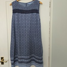 Next Blue Pattern Sleeveless Linen Blend Short Dress With Pockets Size 16