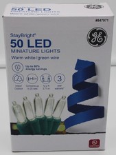 GE Stay Bright 50 Warm White Miniature LED Lights w Green Wire Indoor / Outdoor