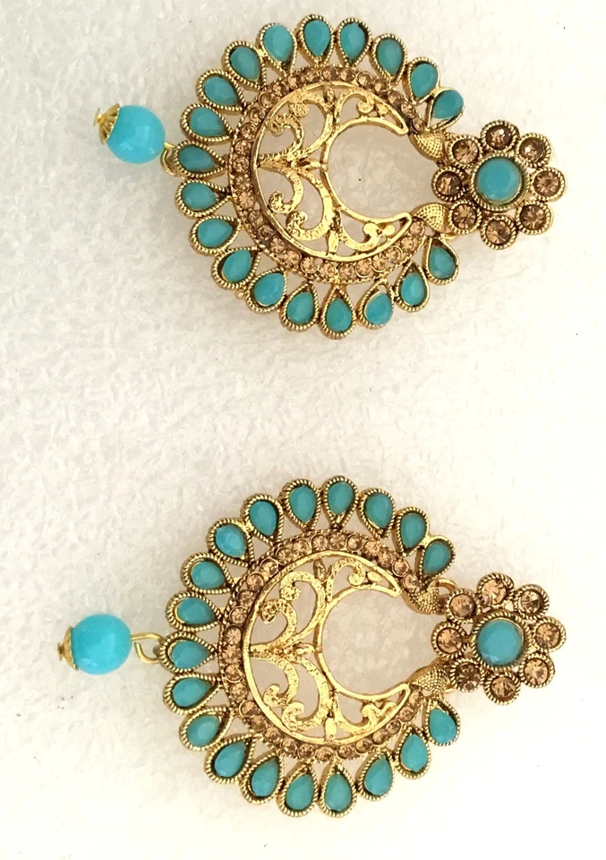 Azul indio / paquistaní moda diseñador joyería circonita cúbica pendientes Ku... - Imagen 4 de 4