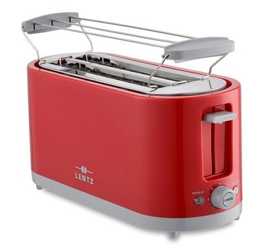 Toaster 4 Scheiben Toast mit Brötchenaufsatz Lentz 74276 rot Langschlitz-Toaster