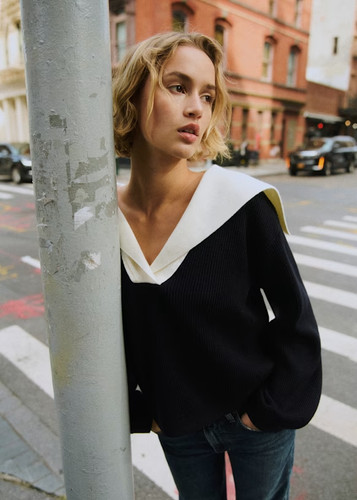 LA MAILLE SEZANE Claudio Sweater Sweater XS  merino wool cotton Navy sailor $175