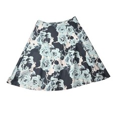 Talbots Light Blue Rose Midi Skirt A-Shape Floral Cotton Blend Zip Unlined Sz 8
