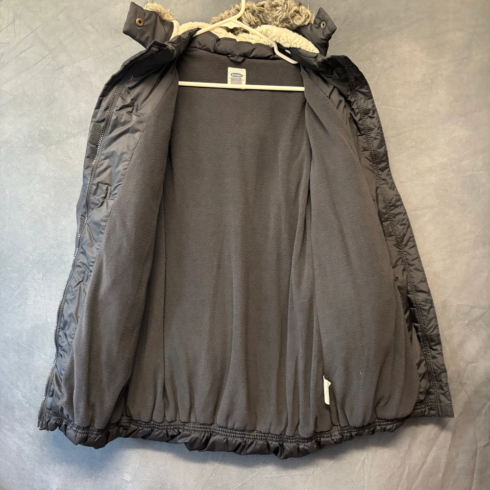 Parka Antigua Azul Marino Imitación Piel Borde Capucha Línea Polar Cremallera Completa Palanca Botón Preppy Natación Foto 3 de 4