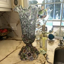 RARE HAND SIGNED JAY STRONGWATER 18.5” HARUKO CLUSTER VASE CRYSTAL ENAMEL  ~MINT