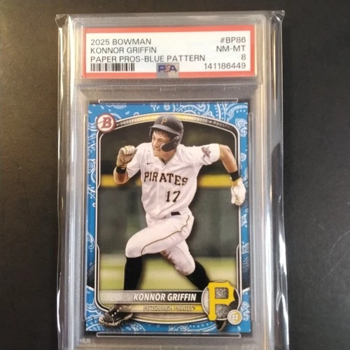 2025 Bowman Prospects - #BP86 - Konnor Griffin - Blue Pattern /125 (RC) - PSA 8