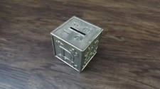 Vintage Silver Plate Baby ABC Letter Block Piggy Coin Bank Numbers Nursery
