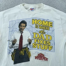 Vintage Home Improvement Shirt Mens Large White Dad Fixes Stuff 90s Comedy TV