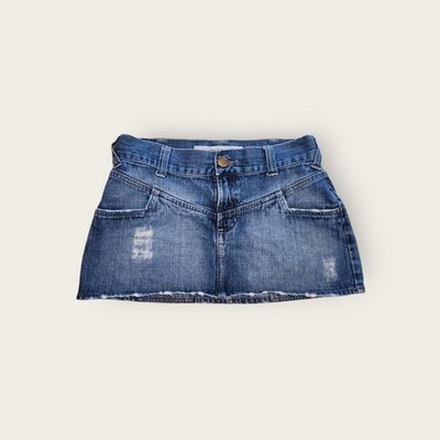 Vintage Y2k early 2000s Mossimo medium wash distressed denim micro mini skirt 