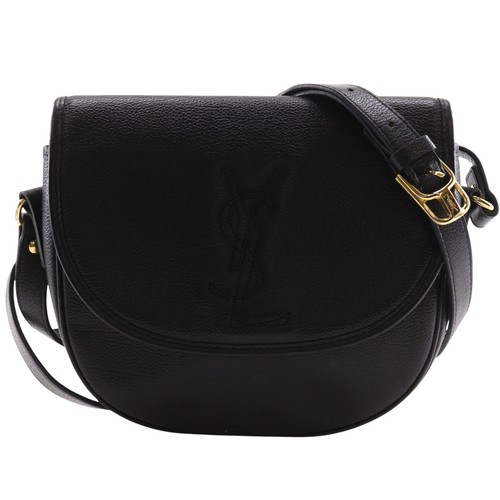 YVES SAINT LAURENT YSL logo Shoulder Bag vintage black leather Women