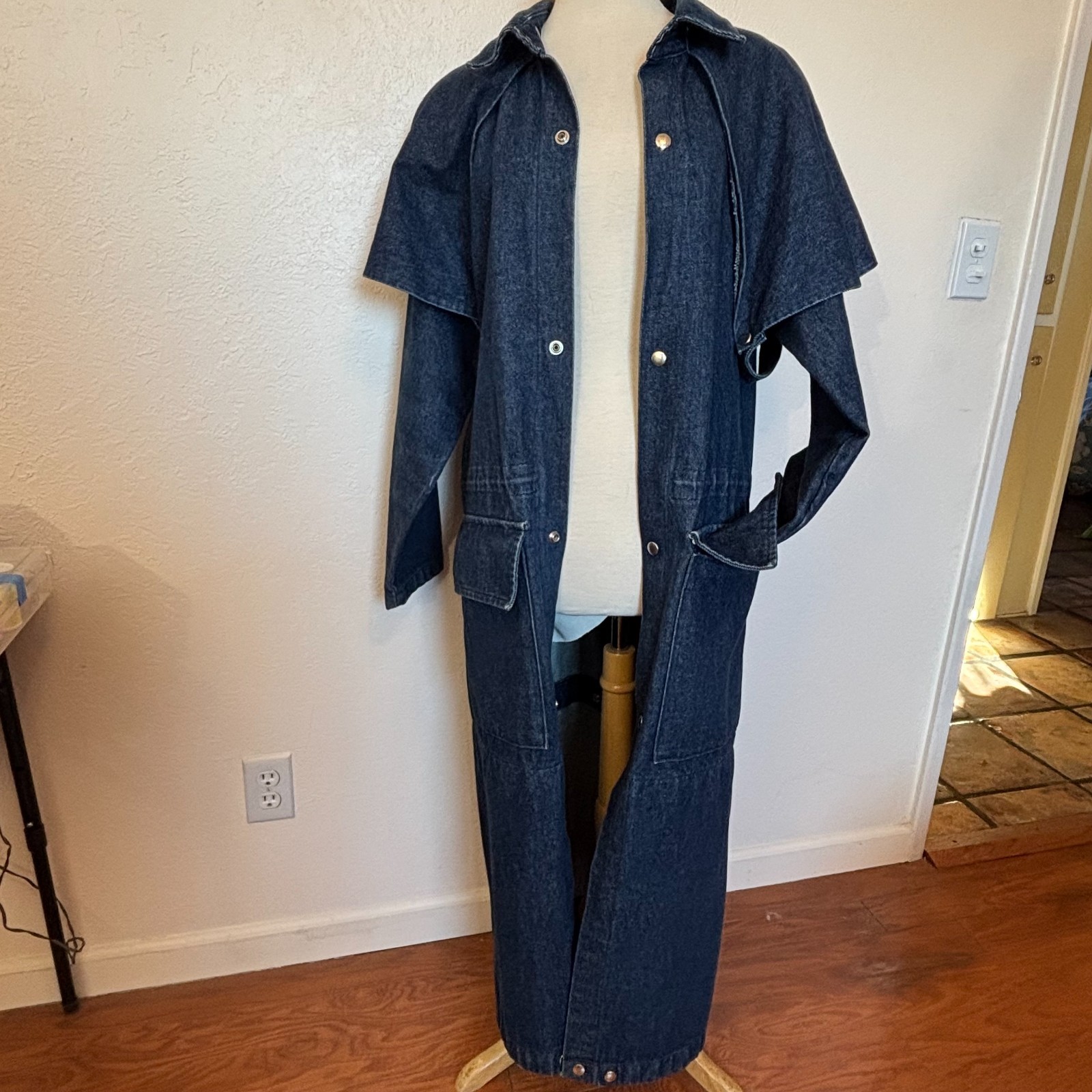 BRASSADA Denim Caped  Duster Coat Womens SZ M Rancher jacket