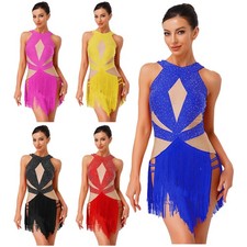 Womens Dress Tiered Jumpsuit Nightclub Dancewear Gymnastics Bodysuit Shiny Mesh