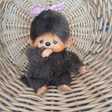 Vintage 1974 Monchhichi 7" Thumb Sucker Monkey With Pink Bow Mattel