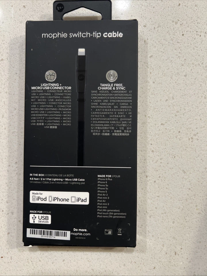 Mophie Switch-Tip - Kit de cable de carga / datos - 4 pies - negro - para Apple Foto 2 de 4