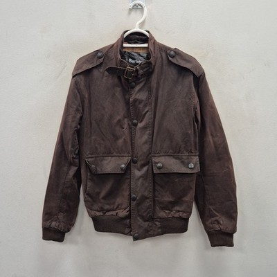 Barbour A955 Wax Flyer Waterproof Tartan Brown Biker Aviator Coat Jacket Small