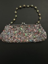 Colorful Embellished Evening Bag Whimsical from 1900  s Hand sewn Beads  Charms