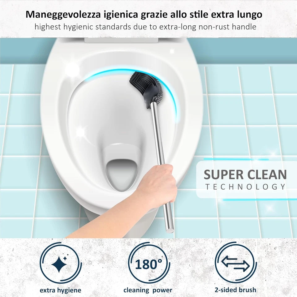 ® Scopino per WC in Silicone 3In1 Con Porta Scopino, Manico Lungo in Acciaio Ino - Immagine 4 di 4