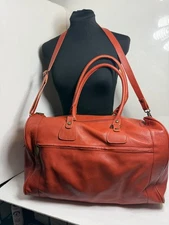 Zip Pell Italian Leather Duffel Weekender Bag Orange Shoulder Strap Made Italy