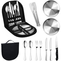 Camping Geschirr Set 12-Teilig Edelstahl FüR 2 Personen Picknick Outdoor Grillen