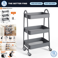 3-Tier Metal Rolling Utility Cart with Lockable Wheels - Versatile Storage Solut