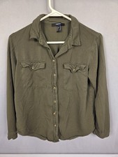 Forever 21 Women's Army Green Denim Dress Button Up Size Medium Long Sleeve
