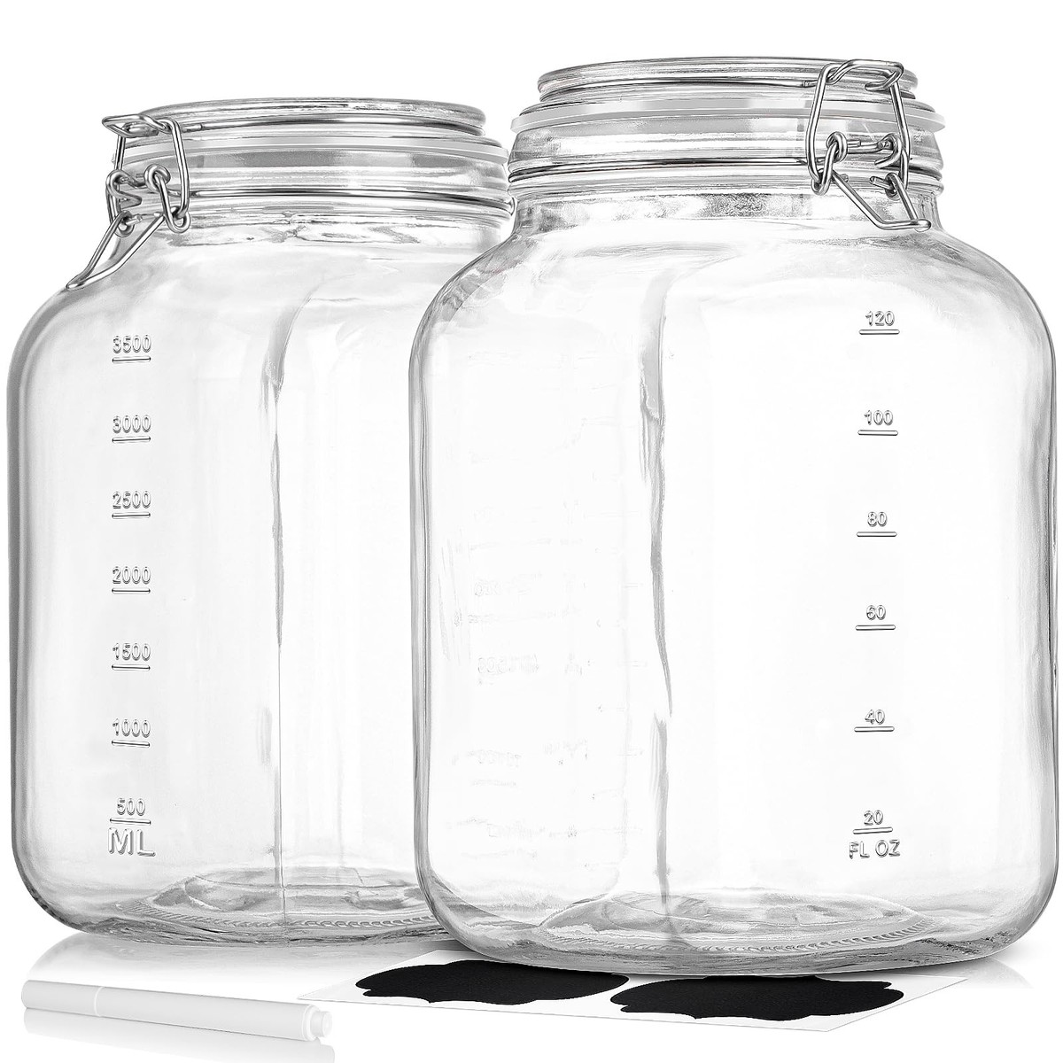 2 Pack 1 Gallon Square Super WideMouth Glass Jars with Airtight