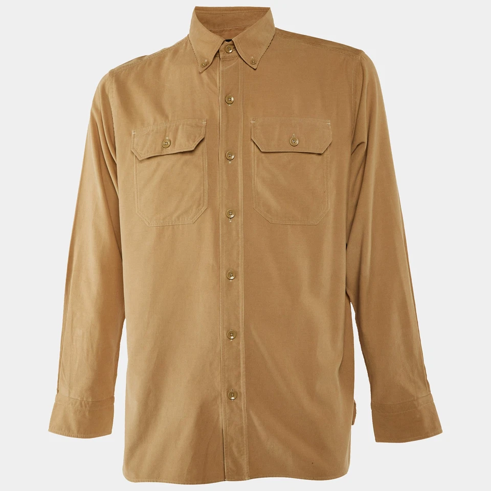 Camisa Tom Ford Beige Pana Botón Delantero XXL