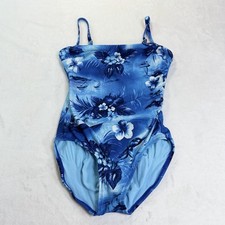 VTG 90s Y2K Land  s End Blue Hibiscus Floral Swimsuit Soft Lining Canada 12
