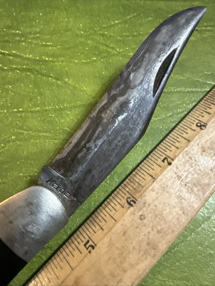 Cuchillo de cazador plegable grande vintage KA BAR EE. UU. hoja única asas negras Foto 4 de 4