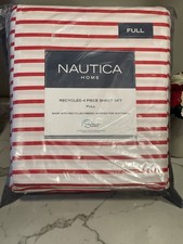 Nautica Full Sheet Set Red Stripe 4 Pc Bedding White Nautical Easy Care