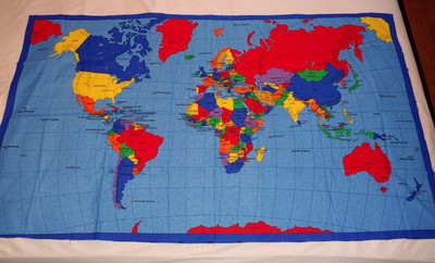 Fabric Traditions 1999 World Map Globe Earth Craft Fabric Panel 59x34''